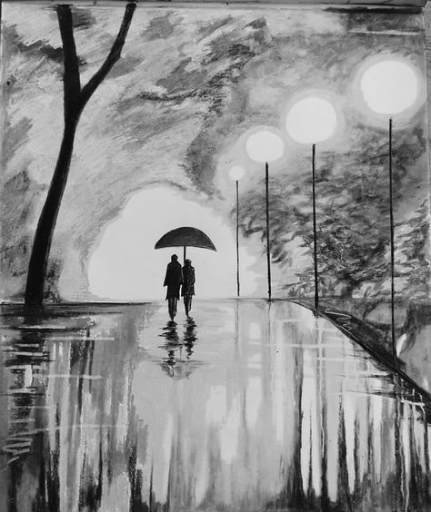 Black And White Sketches Pencil, Black And White Drawings Pencil, Drawing Rain, Rainy Evening, Pencil Drawing Images, Seasons Photography, Rain Painting, Pencil Sketch Drawing, Pencil Sketch Images