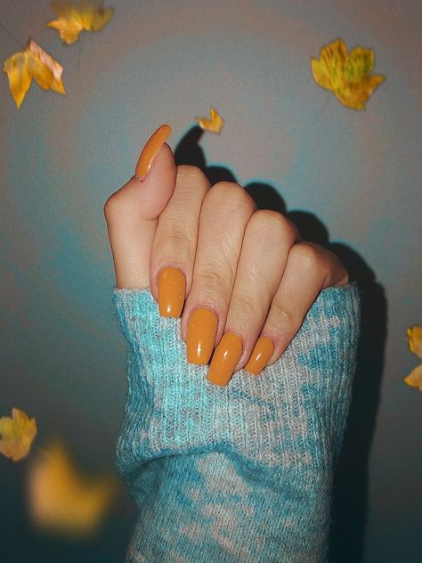 Yellow gel nails Dark Yellow Nails, Yellow Gel Nails, Yellow Fall Nails, Yellow Stuff, Fall Gel Nails, Dark Nails, Orange Nails, Yellow Nails, Dark Yellow