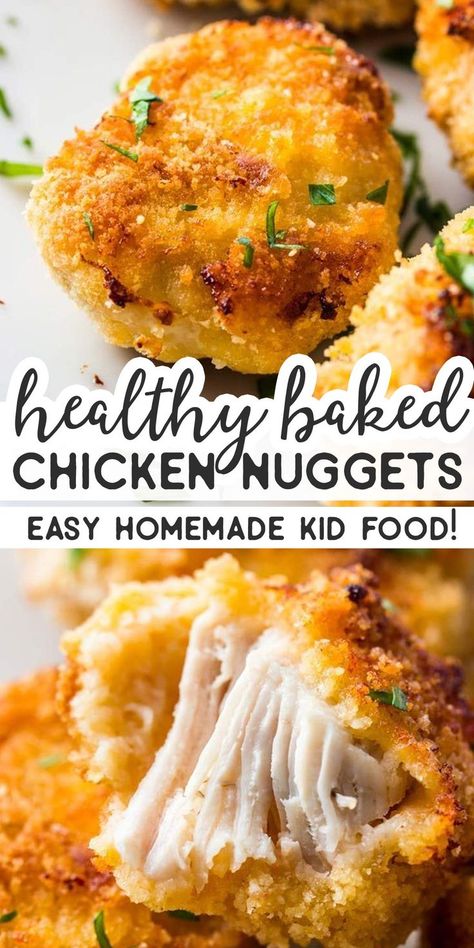 Baked Chicken Nuggets Recipes, How To Make Healthy Chicken Nuggets, Easy Chicken Nuggets Baked, Healthy Baked Chicken Nuggets, Healthy Chicken Family Dinners, Homemade Frozen Chicken Nuggets, Easy Diy Chicken Nuggets, Diy Chicken Nuggets Baked, Easy Healthy Chicken Nuggets