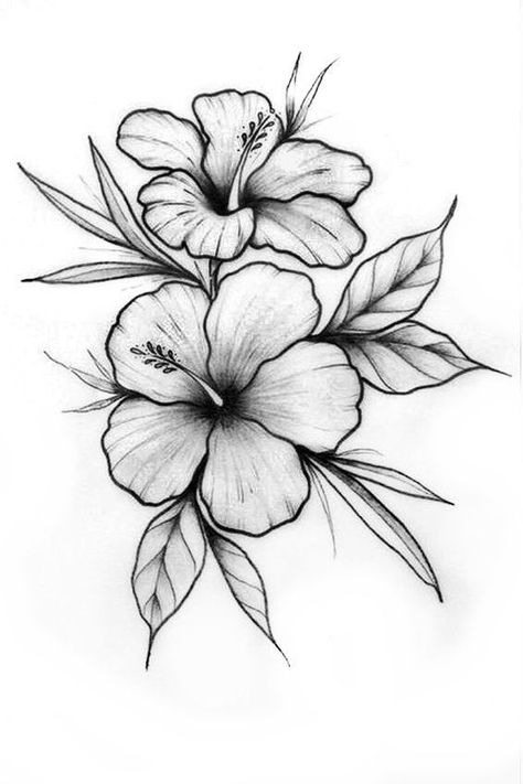 Tropical Flower Tattoos, Flower Tattoo Stencils, Catrina Tattoo, Hibiscus Tattoo, Flower Tattoo Drawings, Beautiful Flower Tattoos, Tattoos For Black Skin, Floral Tattoo Design, Tattoo Style Drawings