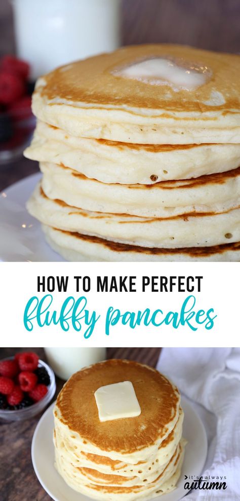 Fluffy Pancake Recipe, Pancakes From Scratch, Perfect Pancakes, Homemade Pancakes, Pancakes Easy, Fluffy Pancakes, Super Easy Recipes, Pantry Staples, Deilig Mat