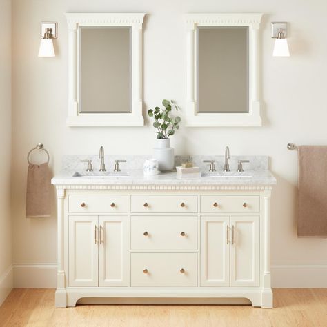 60" Claudia Double Vanity With Rectangular Undermount Sinks - White, Clawfoot Tub Shower, Porcelain Sinks, Cabinet Vanity, Wall Mount Sinks, Console Sinks, Black Kitchen Faucets, Undermount Sinks, Double Sink Vanity, Classic Bathroom