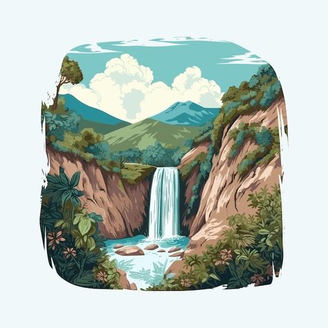 Save The Forest Drawing, Water Fall Drawing Easy, Waterfalls Drawing, Draw Waterfall, Waterfall Sketch, Waterfall Illustration, Save Water Drawing, Waterfall Drawing, Fall Highlights