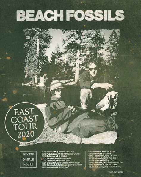 Beach Fossils East Coast Tour 2020 Beach Fossils Poster, Beach Fossils Band, Beach Fossils, Y2k Posters, Propaganda Art, Music Flyer, Band Wallpapers, Music Artwork, Collage Poster