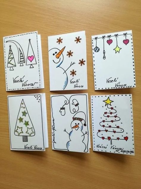 Handdrawn Christmas Card Ideas, Cute Diy Christmas Cards, Homemade Christmas Card Ideas, Calendar Advent, Christmas Card Ideas, Fun Christmas Cards, Christmas Cards Kids, Christmas Doodles, Christmas Card Art