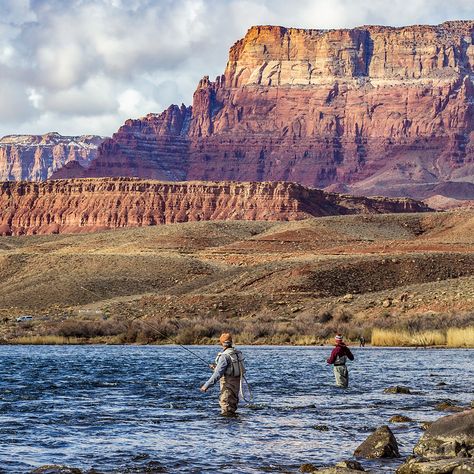 Men Fly Fishing For Trout On The Colorado river near the Grand Canyon in Arizona. Southwest Photography, Old Photo Restoration, Dream Water, Southwest Region, Fly Fishing Flies Trout, Photo Restoration, Photo Editing Services, American Southwest, Colorado River