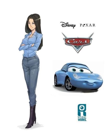 Cars Gijinka, Sally Carrera, Disney Characters As Humans, Humanized Disney, Cartoon Characters As Humans, Modern Disney Characters, Human Version, Anime Vs Cartoon, Cars Characters