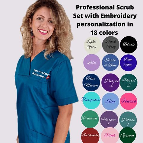 EXPRESS SHIPPING BY FEDEX- 2 DAYS TO EUROPE 3-5 DAYS USA & CANADA. This scrub set with blouse & trouser is thoughtfully designed to meet the specific needs of doctors and nurses. With reinforced stitching and easy-care fabric, these sets are built to withstand the demands of your noble profession. The unisex styling ensures a comfortable and flattering fit, empowering you to perform your best while looking your best. 🧵 Customize Your Scrub Set - Let's work it together ! Elevate your workwear with our personalized embroidery service! Add your name, medical credentials, or hospital logo to your scrub top. Express your unique identity and foster a sense of unity among your team with these personalized touches. 🔍 Key Features: ✨ Premium Quality: Crafted from high-quality, breathable fabric, Scrubs Funny, Nurse Lifestyle, Hospital Logo, Doctor Scrubs, Dental Scrubs, Medical Doctor, Everyday Heroes, Doctor Gifts, Scrub Sets