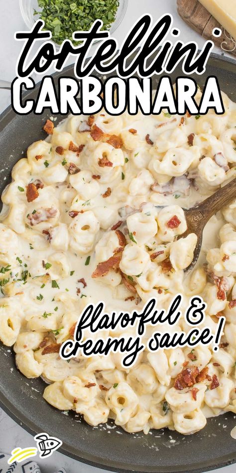 Simple Sunday Dinner Meals, Tortellini Carbonara, Skillet Suppers, Easy Tortellini Recipes, Tortellini Casserole, Cheese Tortellini Recipes, Apartment Recipes, Yummy Nummies, 2023 Recipes