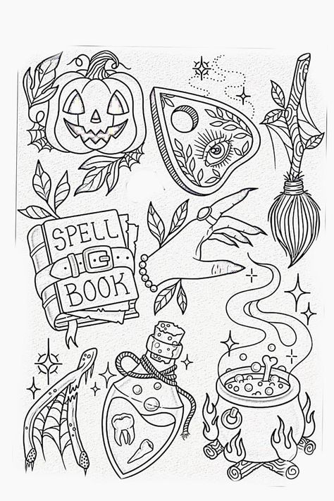 Samhain Coloring Pages, Apothecary Coloring Page, Coloring Book Art Ideas, Scorpio Coloring Pages, Creepy Coloring Pages For Grown Ups, Goth Drawing Ideas, Coloring Pages Witchy, Witch Coloring Pages For Adults, Goth Coloring Pages