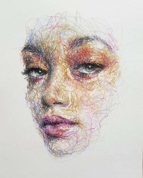 Self-Taught Artist Makes Amazing Female Portraits Based On Doodles Scribble Drawings, Drawing Dragon, Art Ideas For Teens, Portraits Of Women, Scribble Drawing, Scribble Art, 인물 드로잉, Female Portraits, A Level Art