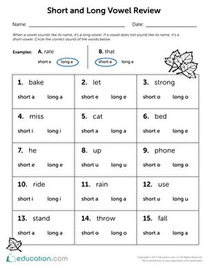 Second Grade Reading & Writing Worksheets: Long and Short Vowel Review Short And Long Vowel Sounds Worksheet, Long And Short Vowels Worksheets Grade 1, Short Vowel Worksheets 2nd Grade, Long And Short Vowels Worksheets, Long Vowel Worksheets, Teaching Vowels, Short Vowel Worksheets, Vowel Activities, Long Vowel Sounds