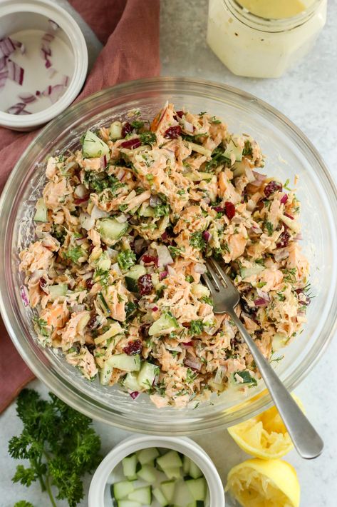 Salmon Salad for Lunch or Meal Prep Salmon Salad Recipe, High Protein Lunch Ideas, Recipe For Lunch, Kewpie Mayo, Salmon Salad Recipes, Salad For Lunch, Protein Lunch, Healthy High Protein Meals, Salmon Salad