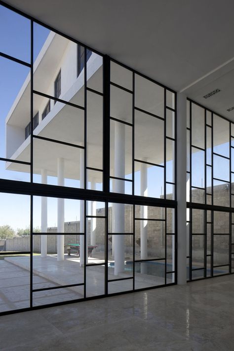 Mondrian curtain wall Minimal House Design Modern Architecture, Mullions For Windows, Front Door Design Modern, Chinese Modern Architecture, Modern Hacienda Style Homes, Grill Design Modern, Hacienda Style Home, Architecture Window, Modern Hacienda