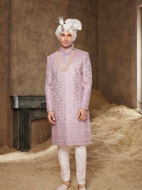 LILAC SHERWANI Groom, groom wedding dress, pink sherwani, groom wedding outfit, men sherwani wedding, indian groom dress, maharaja Lavender Sherwani For Groom, Lilac Sherwani, Men Sherwani Wedding Indian Groom, Men Sherwani Wedding, Sherwani Groom Wedding, Pink Sherwani, Groom Wedding Outfit, Sherwani Wedding, Wedding Dress Pink