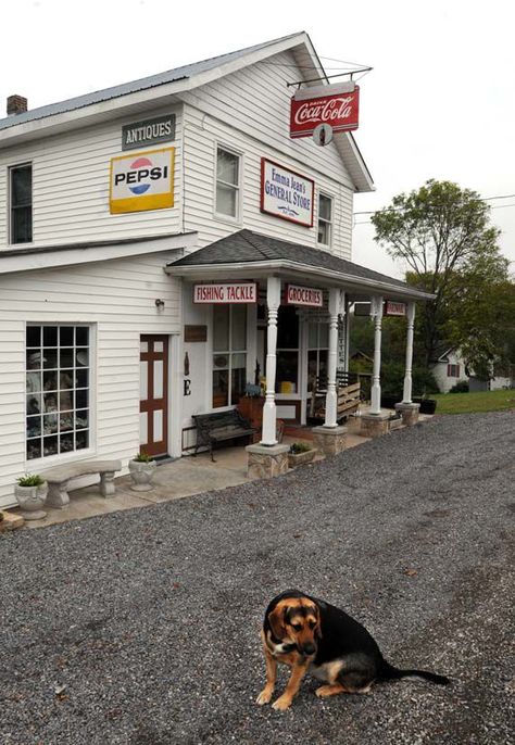 112-year-old general store, antique shop thrive Uncle Aaron, Old General Stores, Country Dog, Country Stores, Small Towns Usa, Pompe A Essence, Old Country Stores, Old Gas Stations, Country Roads Take Me Home