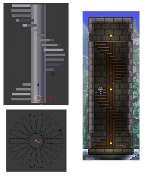 Staircase design in Terraria Terraria Stairs Design, Terraria Spiral Staircase, Terraria Marble House, Terraria Stairs, Terraria Building Tips, Terraria Design, Build Stairs, Terraria Game, Terrarium Base