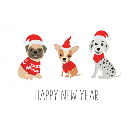 Cute dogs in funny christmas costumes | Premium Vector #Freepik #vector Funny Christmas Costumes, Happy New Year Dog, Happy New Year Greeting Card, New Year Greeting Card, Pig Cartoon, Happy New Year Greetings, Kids Vector, Happy Cartoon, Funny Pets