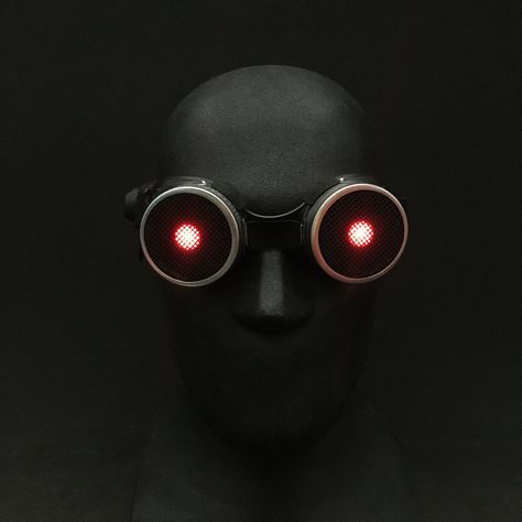 Goggles backlit "Red dot 2" steampunk goggles rave glasses cyberpunk goggles Cyberpunk Goggles, Red Goggles, Rave Glasses, Steampunk Goggles, Half Mask, Diode, Red Dots, Red Glass, Metal Base