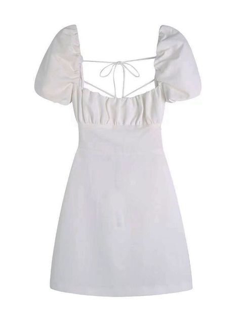 Emtrai Lers |Elegant Mini Dress Women Backless Dress Fashion Crossover Dress Lady Summer Casual White Puff Sleeve A- Line Dress Orange Red-XS White Short Sleeve Dress, Elegant Mini Dress, White Cotton Dress, Linen Mini Dress, Vestidos Vintage, Puff Sleeve Dresses, Short Sleeve Mini Dress, Puffed Sleeves Dress, Sleeve Dresses