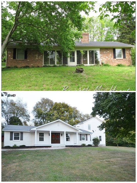 Adding a Front Porch to a Brick Ranch - Beneath My Heart Front Porch Remodel Before And After, Front Porch Remodel, Brick Ranch Houses, Front Porch Addition, Ranch House Remodel, Ranch House Exterior, Porch Remodel, Ranch Remodel, Porch Addition