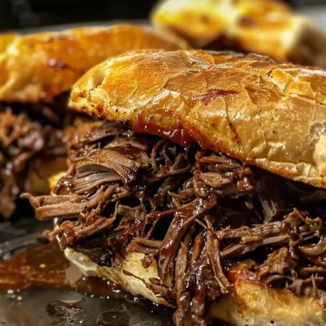 Crockpot BBQ Beef Sandwiches Recipe - Better Homebase Bbq Beef Crockpot Easy, Barbeque Beef Sandwiches, Beef Bbq Crockpot, Bbq Beef Crockpot, Roast Beef Crock Pot, Bbq Roast Beef, Grilled Portobello Mushroom Burger, Bbq Crockpot, Coach Office