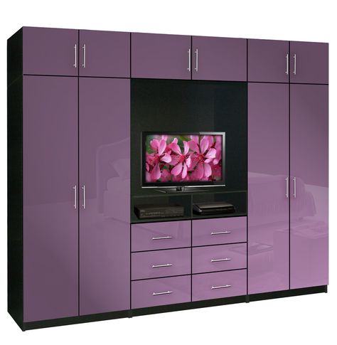 Wall Unit Aventa Wardrobe Wall Unit for TV and Wardrobe - Colored Glass Fronts French Lilac Color Bedroom Tv Furniture, Closet Con Tv, Tv Closet, Tall Bedroom, Wooden Cupboard Design, Tv Unit Bedroom, Closet Furniture, Wardrobe Wall, Bedroom Wall Units