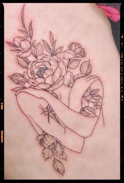 Flower Heart Tattoo Designs, Tradional Tattoo Ideas For Women, Head And Heart Tattoo, Selflove Tattoo Ideas, Heart Flower Tattoo, Love Tattoo Ideas, Self-love Tattoo Ideas, Kid Name Tattoo, Self Love Tattoo