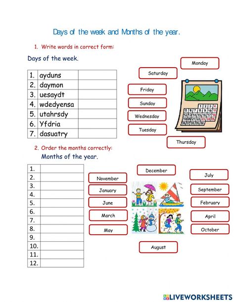 English Day, Days And Months, English As A Second Language (esl), Months Of The Year, Esl Teaching, English As A Second Language, Days Of The Week, Second Language, School Subjects