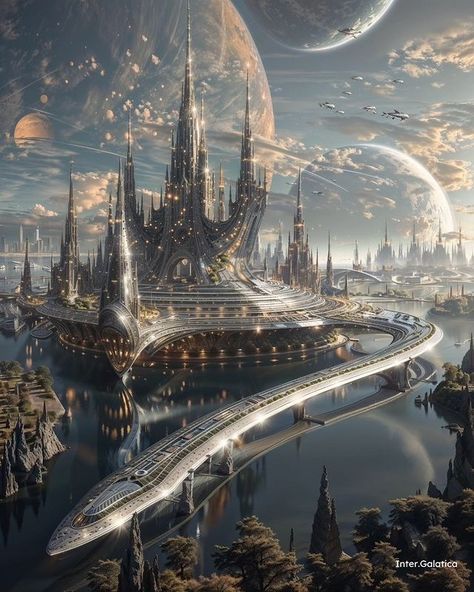 Fred Roma (@inter.galatica) • Photos et vidéos Instagram Scifi City, Scifi Artwork, Other Dimensions, Fantasy World Map, Sci Fi City, Spaceship Art, Fantasy City, Alien Worlds, Fantasy Castle