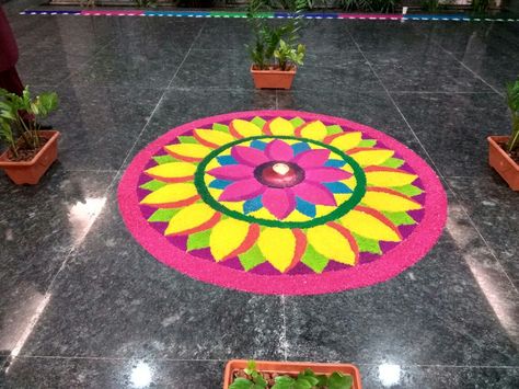 Lotus Mandala Salt Rangoli by Black Nash Salt Rangoli Design, Lotus Flower Rangoli Design, Paper Rangoli, Mandala Rangoli, Color Rangoli, Diwali Special Rangoli Design, 3d Rangoli, Colour Rangoli, Pongal Rangoli