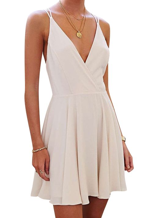 Spaghetti Strap Backless Cross Solid Color Dress Graduation Dresses, Grad Dresses, Solid Color Dress, Color Dress, White Dress Summer, Hoco Dresses, Belted Dress, Pretty Dresses, Elegant Dresses