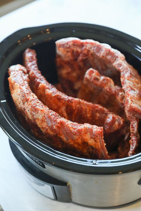 racks of ribs in crockpot Best Ribs Recipe Crockpot, Ribs Crockpot Easy, Easy Ribs In Crockpot, Bbq Ribs In Crockpot, Slow Cooker Ribs Pork, Bbq Pork Ribs Crockpot, Babyback Ribs In Crockpot Slow Cooker, Crockpot Ribs Recipes Easy, Spare Ribs In The Crock Pot