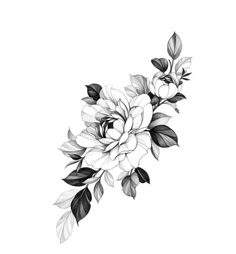 Dark Floral Tattoo Design, Peony Flower Tattoos, Floral Back Tattoos, Rose Drawing Tattoo, Floral Thigh Tattoos, Flower Tattoo Drawings, Boho Tattoos, Flower Reference, Beautiful Flower Tattoos