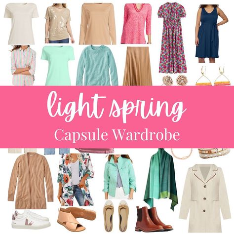 LIGHT SPRING CAPSULE WARDROBE 7 tops in warm, light colors 4 bottoms + 2 dresses perfect for Light Spring 5 completer pieces to style 4 pair of varied neutral shoes 8 bright and fun accessories Want to learn more about Light Spring (or any season)? Comment “EXPLORE” to get the link. #lightspring #lightspringcolors #lightspringpalette #lightspringwardrobe #springwardrobe #springcapsule #springcapsulewardrobe #capsulewardrobe #capsulewardrobeblogger #capsulewardrobechallenge #colorfulclothes... Light Spring Clothes, Light Spring Capsule, Light Spring Capsule Wardrobe, Light Spring Wardrobe, Light Spring Color Palette Outfits, Spring Professional Outfits, Light Spring Outfits, Completer Pieces, Pink Capsule Wardrobe