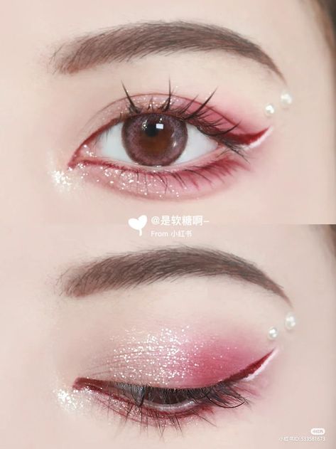 Soft Red Makeup, Anime Eyes Makeup, Hanfu Makeup, Anime Make-up, Valentine Makeup, Sweet Makeup, Anime Eye Makeup, Cute Eye Makeup, Kawaii Makeup