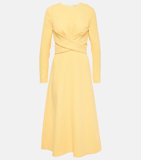 Build Wardrobe, Crepe Midi Dress, Emilia Wickstead, Yellow Midi Dress, Pearl Dress, Dress Princess, Design Clothes, Light Spring, Luxury Women Fashion