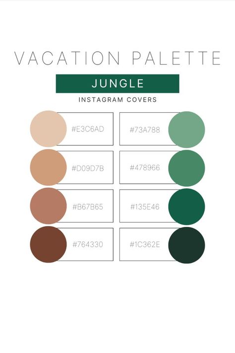 Color palette for Instagram cover; Jungle color palette; best color palette for jungle safari vacation; desert color palette for posting on social media--Instagram, Facebook, TikTok; with hex number codes Jungle Theme Color Palette, Excel Color Palette Codes, Jungle Green Color Palette, Hex Code Color Palette Aesthetic, Green Hex Code Palette, Color Palette Number Codes, Color Pallets Hex Codes, Jungle Colour Palette, Hex Code Color Palette Google Calendar