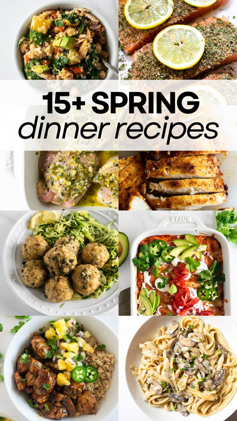 spring dinner ideas Spring Chicken Recipes, Easy Spring Dinner Recipes, Spring Dinner Recipes, Spring Dinner Ideas, Spring Dinners, Dinner Spring, Herb Crusted Salmon, Baked Chicken Meatballs, Spring Recipes Dinner