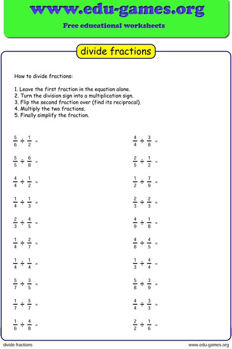 Free division fraction worksheets. Unlimited worksheets, because every worksheets is generated. Division Fractions, Division Fractions Worksheets, Division Of Fractions, Fraction Division, Division Of Fractions Worksheet, Divide Fractions, Simple Fractions Worksheets, Maths Worksheet For Class 5 Fraction, Improper Fractions Worksheet