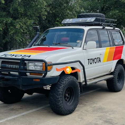 Toyota 1991 Land Cruiser Side Retro Vintage Rocker Panel Stripes Decal Graphics Toyota Retro Stripes, Toyota Stripes, Toyota Vintage, Toyota Sequioa, Land Cruiser 80, Overland Truck, Toyota 4x4, Toyota 4, Overland Vehicles