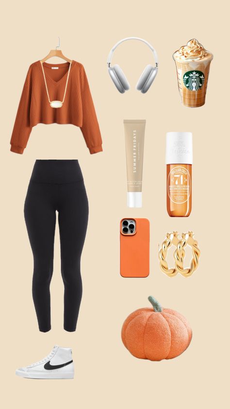 Tell me if you would wear this outfit! Halloween Outfit Ideas For School, Outfit Layout Fall, Cute Outfits For Fall, Halloween Outfit Ideas, Outfit Ideas For School, Outfits For Fall, Orange Sweater, Outfit Layout, Fall Fit