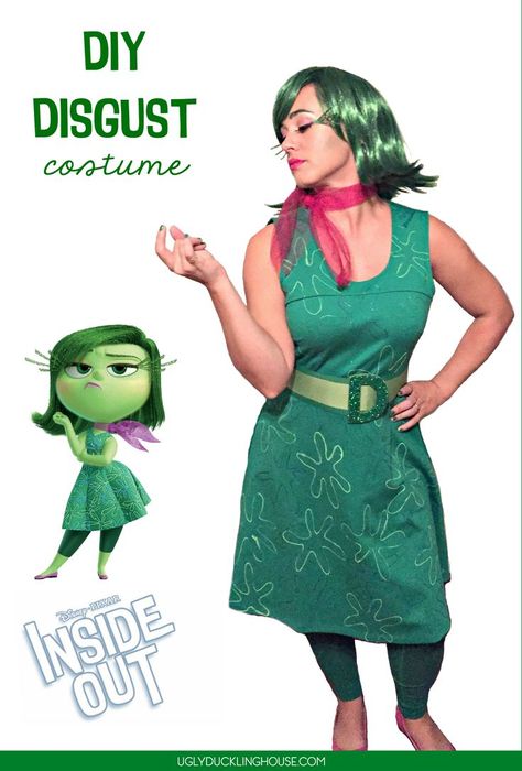 DIY Disgust Costume Inside Out Cosplay Halloween #insideout #disney #diycostume #homemadecostume #disgust #disneypixar #insideoutmovie #easycostumes #lastminutecostume Disgust Costume, Disgusted Inside Out, Inside Out Costume, Homemade Costume, Diy Kostüm, Last Minute Costumes, Easy Costumes, Halloween Costumes Makeup, Disney Cosplay