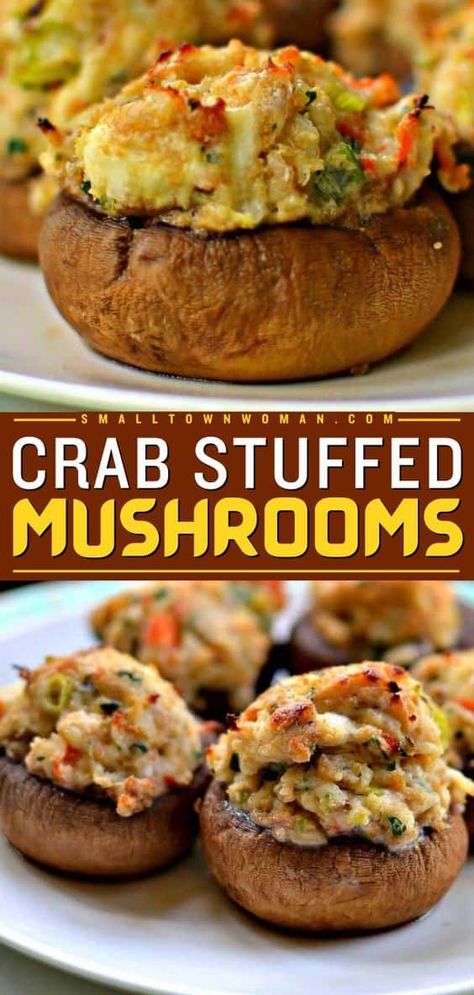 Easy Crab Stuffed Mushrooms! They're the perfect 4th of July appetizer recipe. While these stuffed mushrooms with crab meat and cream cheese are low-carb, they taste delicious! This easy party snack is great as a light dinner, too! Stuffed Mushrooms With Crab, Crab Stuffed Mushrooms, Cream Cheese Bread, Creamy Crab, Crab Stuffed, Stuffed Mushroom, Crab Recipes, Stuffed Mushroom Caps, Cheese Bread