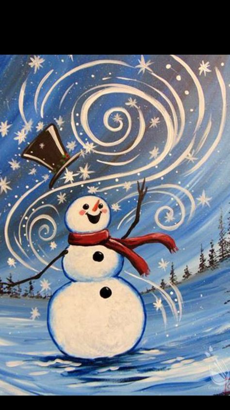 Christmas Window Painting, Painting With A Twist, Christmas Canvas Art, Winter Art Projects, Christmas Paintings On Canvas, Painting Party, Snowman Painting, Holiday Painting, Winter Painting