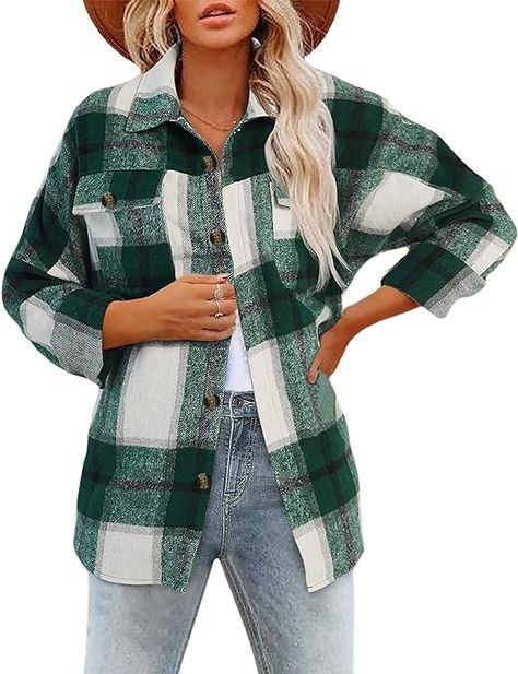 Material:Flannel fabric,soft, skin-friendly, warm and comfortable.Provide you a pleasing wearing experience Feature:Flannel Fabric,Sexy V Neck,Long Sleeve,Button Down,Bust Pocket,Oversized Boyfriend Style,Loose fit As an Amazon Associate I earn from qualifying purchases Woolen Coat Woman, Estilo Hipster, Lapel Coat, Plaid Shirts, Casual Outerwear, Plaid Coat, Long Sleeve Flannel, Woolen Coat, Plaid Fashion