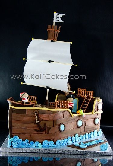 Pirate Ship by Kalli Cakes, via Flickr Goonies Birthday, Goonies Party, Pirate Cakes, Boat Birthday, Jake Cake, Pirate Birthday Cake, Ship Pirate, Pirate Ship Cakes, Toddler Birthday Cakes