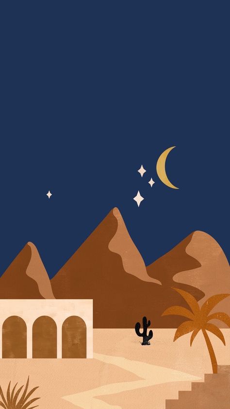 Desert Illustration Art, Wallpaper Ios16, Ramadan Art, Minimalist Canvas Painting, Ramadan Illustration, Moon Minimalist, Art Marocain, Wallpaper Moon, Arabian Art