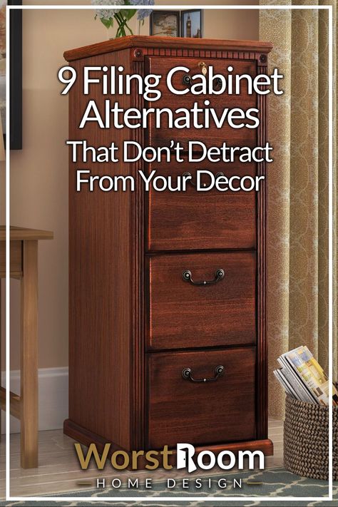 Filing cabinet alternatives are a must for a home office. The last thing you want while at home is to have it feel like you're back at your work place, under horrible lighting, in a cubicle, surrounded by blocky metal contraptions.  #filingcabinet #office #work #business #home #paperwork #AboutTheMoney #HustleGang #taxes #tax #money #taxreturn #personalfinance #wealth Hidden Filing Cabinet Home Office, Locked File Cabinet, Decorative Filing Cabinet Furniture, Filing Cabinet Alternatives, File Folder Storage Ideas, Hidden File Cabinet, Home Office With Filing Cabinets, Filing Cabinet In Bedroom, File Cabinet Alternative