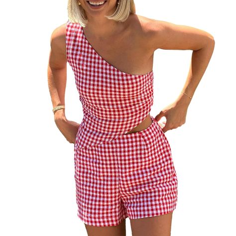 PRICES MAY VARY. Material: Gingham Lounge set for women, Made of high quality 95% polyester, 5%elastane. Plaid beach set are breathable and skin-friendly. Soft fabric provides you an absolute comfort. Feature: Gingham set: Plaid chechered print, slim fit. Tank Tops: Sleeveless, one shoulder, back tie knot, asymmetric hem. Shorts: High waist, zip closure, above knee length. red gingham shorts Design: Women’s two piece outfits, cute outfits for women, elegant style and classic color, make you look Outfits Sleeveless, One Shoulder Tank, Dirndl Outfit, 2 Piece Short Set, Plaid Outfits, Women Y2k, Mini Robes, High Waist Shorts, Crop Top And Shorts